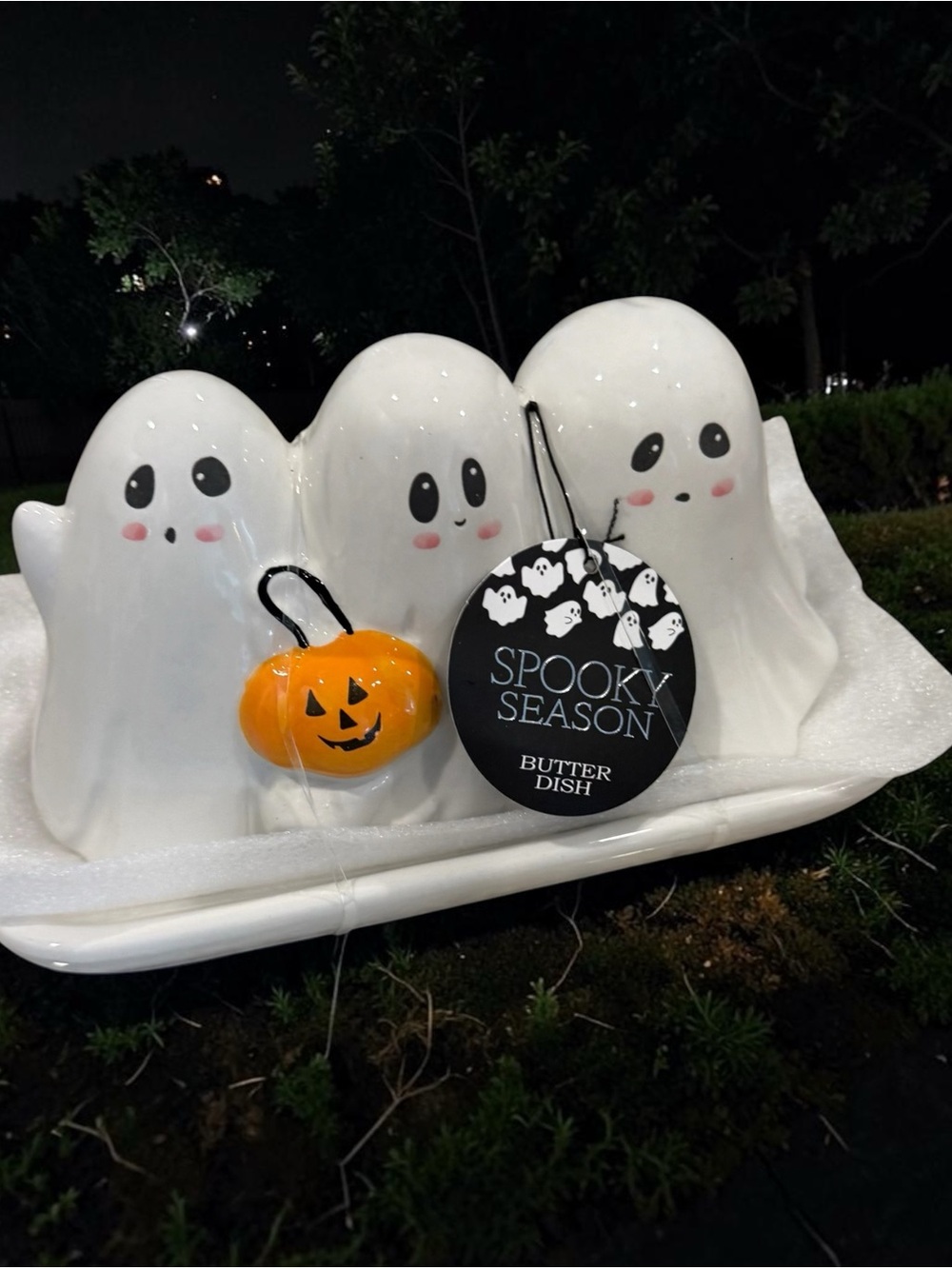 Spooky Season Ghost Butter Dish with Pumpkin - White - Picture 2 of 3
